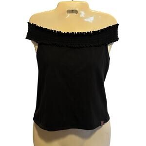 VTG DKNY JEANS Black Strapless‎ Smocked Top L Y2K Mall Goth Indie Sleaze Bratz